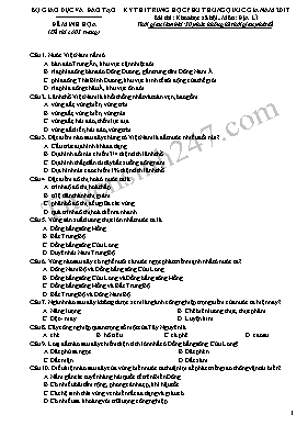 Đề thi minh họa THPT quốc gia Địa lí lớp 12 năm 2017